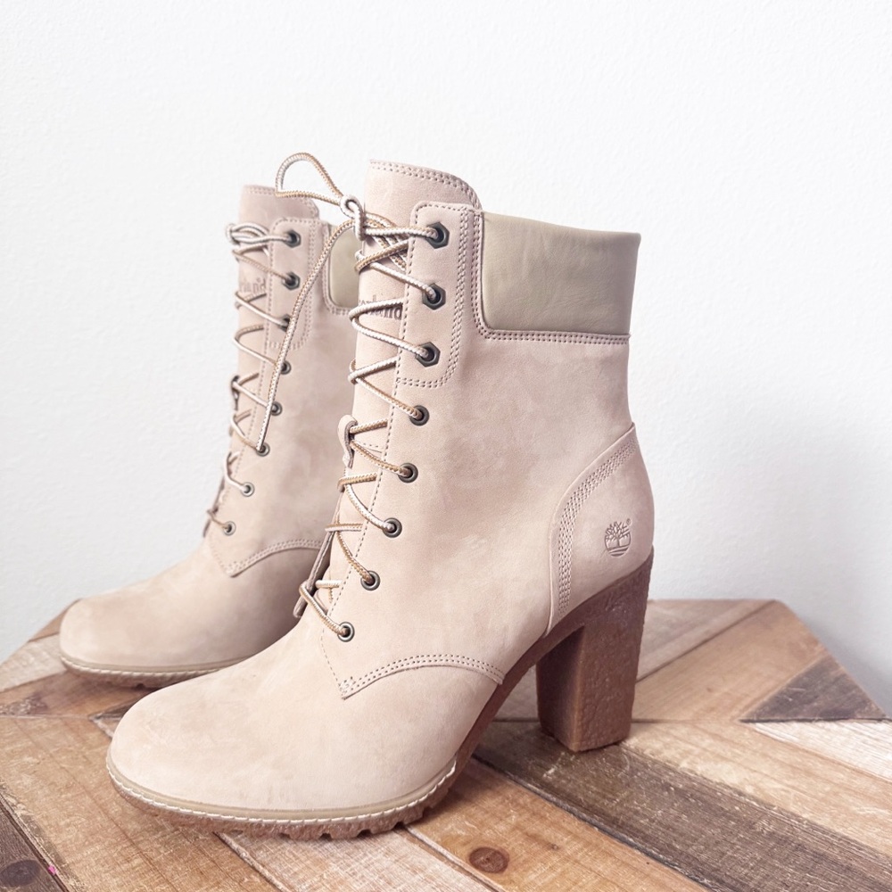 Timberland Glancy Light Taupe Nubuck Lace Up Boots - Picture 2 of 11